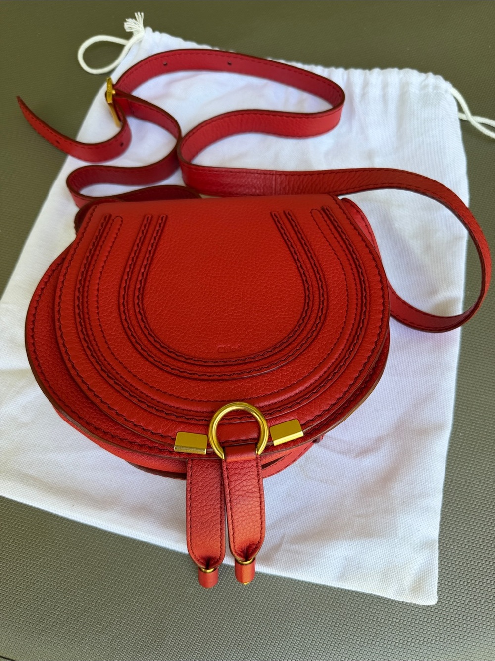 Chloé Red Leather Marcie Crossbody Saddle Bag with Gold Hardware like new